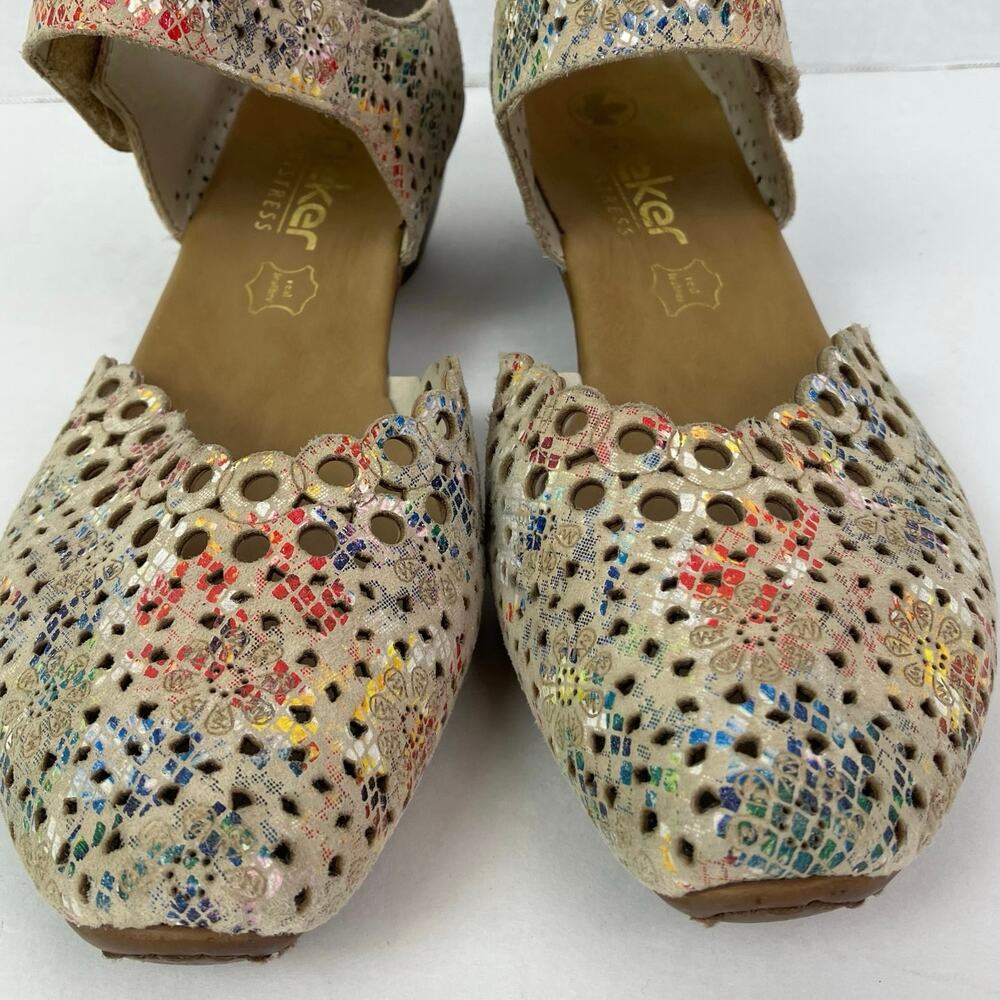 Rieker Sz 40/8.5-9 Miriam Artsy Colorful Laser Cut Soft Leather Mary Jane Shoes - Picture 6 of 16